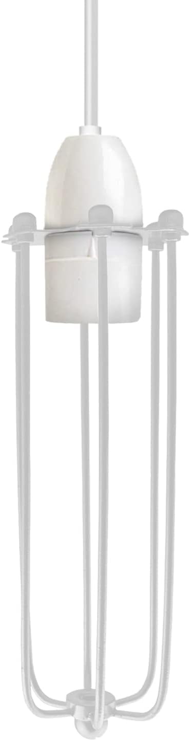 LEDSONE Vintage Long Wire Cage Lampshade Metal White 23cm Industrial Square Bulb Guard Geometric Light Shade Fixture with Reducer Plate for Hanging Pendant Lights Dining Room Cafe Restaurant