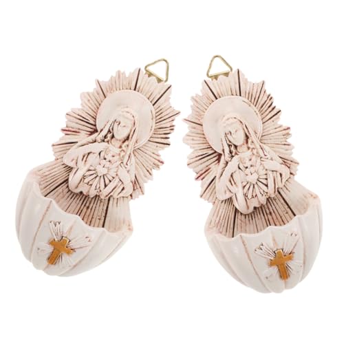 Warmhm Acquasantiera Da Parete in Resina 6,5x4x12 Cm Decorazione Religiosa Per Casa Soggiorno Ingresso Set 2 Pezzi Fonte Di Acqua Santa e Portaoggetti
