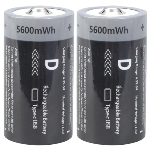2 baterías de litio LR20 de tamaño D USB C de 5600 mWh, tamaño recargable, 1,5 V, para calentador de agua, carga USB recargable
