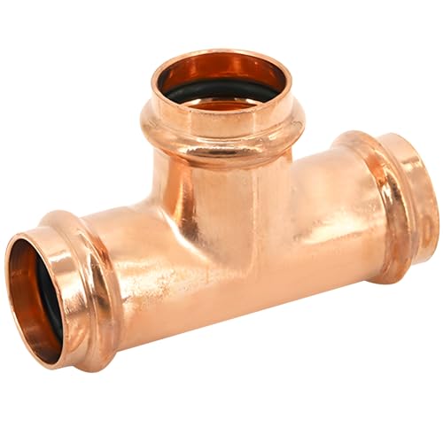 Copper Press Fitting Tee 15mm, Double Press Plumbing Connector, Lead-Free