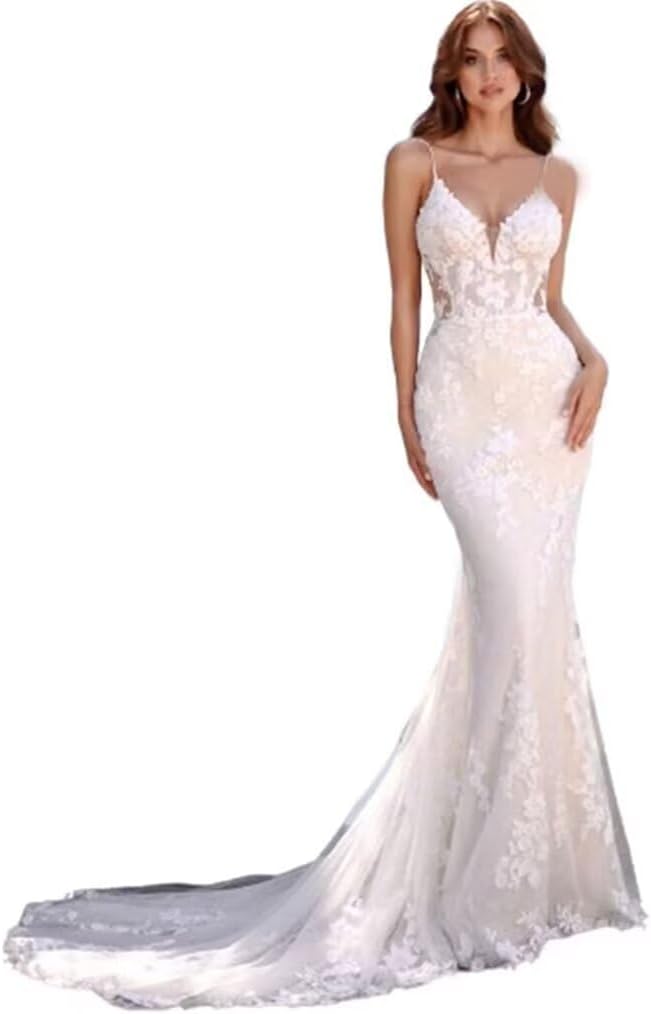 Modest Wedding Dress for Bride 2026 Long Applique V-Neck Simple Beach Bridal Gowns for Women