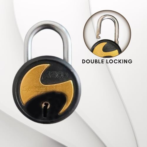 Image of Azco Round Locks 65mm 10 Keys, Steel 8 Levers Double Locking, Lock and Key for Home Door Shutter Shop Office Main Gate, Gold Black Finish, Made in India (Pack of 1)