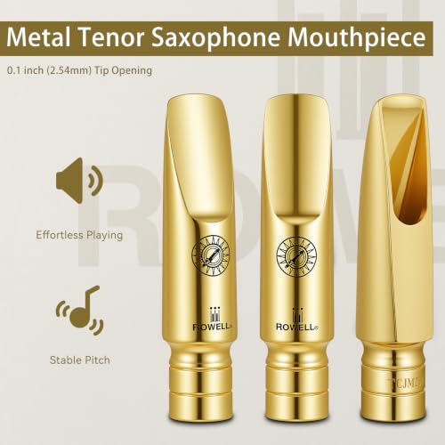 Image of ROWELL Metal Tenor Sax Mouthpiece Medium Baffle 2.54mm Tip Opening for Classical Jazz Rock
