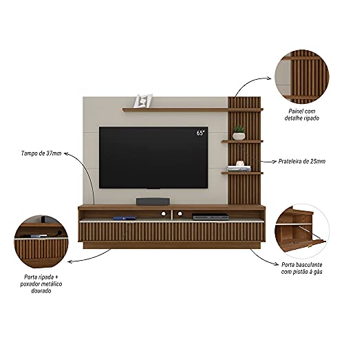 Painel Tv Ripado 65 Polegadas Freijó Off White Araruna Linea Brasil