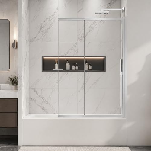 Image of 40 inch W x 59 inch H Pivot Tub Shower Door, 3 /16 inch(5mm) Glass, Polished Chrome