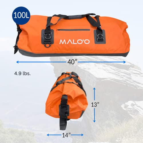 Malo'o Waterproof Dry Bag Duffel 40L/60L/100L, Roll Top Duffel Keeps Gear Dry For Kayaking, Rafting, Boating, Swimming, Camping, Hiking, Beach, Fishing - Internal & External Pockets And Molle Loops #TOP1