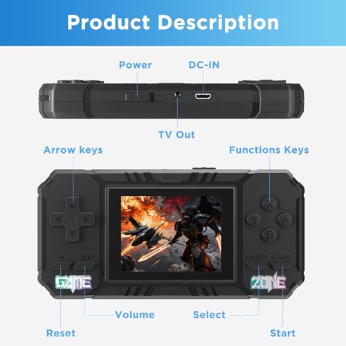 Handheld Portable Game Console, 520 Retro Video Games, 3.0 Inch LCD Screen and 1020mAh Battery Video Games, Portable Game Console Gift for Boys and Girls (Black)