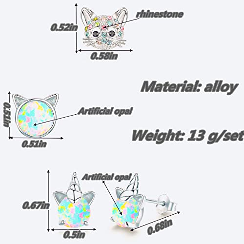 Stud Earrings For Girls,La Luen Unicorn Earrings Set For Girls Hypoallergenic Cute Opal Stud Earrings Set (Earrings Set-B) #TOP5