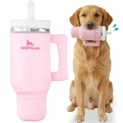 Nestpark Tumbler Cup Funny Dog Toy - Parody Plush Squeaky Crinkle Dog Toy (Pink Dusk)