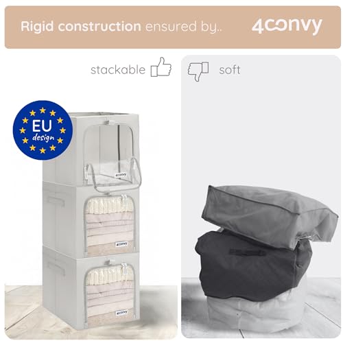 Image of 4CONVY Fixed Foldable Clothes Storage Box with Metal Frame, 2 Transparent Windows - [2024 Improved Material] Storage Bag for Duvets - Sturdy Storage Box for Clothes - 3 x 40 L