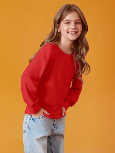 Image of Haloumoning Girls Puff Long Sleeve Shirts Fall Tops 5-14Y | Casual,Solid Color,Crewneck, Soft, Tunic Tops Blouse,Kids Long Sleeve T Shirt,,Fashion Clothes