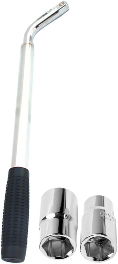 TEHAUX Telescoping Lug Wrench for Wheel Nut Removal Extendable Heavy Duty Tool with Sockets Non Slip Grip for Easy Use
