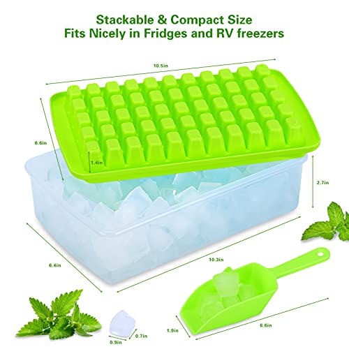 Homorey Ice Cube Trays For Freezer With Spill-Resistant Removeable Lid - Bpa Free & Dishwasher Safe Ice Cube Molds With Ice Cube Bin, Ice Scooper & Ice Tong - Odourless Ice Trays - Pack Of 2 (Green) #TOP1