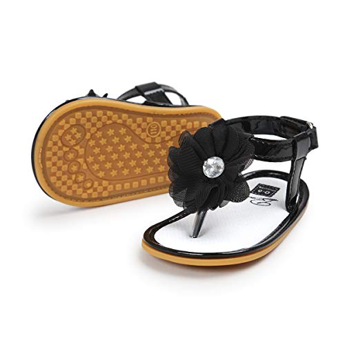 Cosankim Baby Girl Sandals Rubber Sole Summer Outdoor Infant First Walker Crib Dress Shoes Baby Sandals(3-6 Months Infant, A-Black) #TOP6