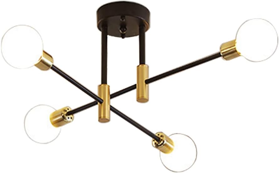 ゴールドモダンシャンデリアシーリングライトセミフラッシュマウントライトミッドセンチュリーペンダント照明器具寝室リビングルームダイニングルーム用（4灯）