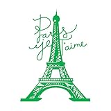 Stickers artistiques en vinyle Tour Eiffel de Paris, amour français, romantique 51x67.3cm Culture du tatouage Vert