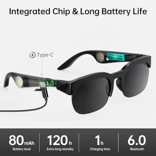 Image of Smart Glasses with AI Translator, V6.0 Bluetooth Glasses with 150+ Translation, Smart Sunglasses for Men & Woman, 120H Long Standby Music Glasses, UV Protection, Hands-Free Calls,IPX5 Waterproof