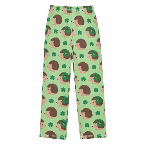 Hedgehog Cute Clover Pattern Pajama Pants Lounge Sleep Pants Elastic Waist Long Pajama Bottoms with Pockets for 6-14 Years