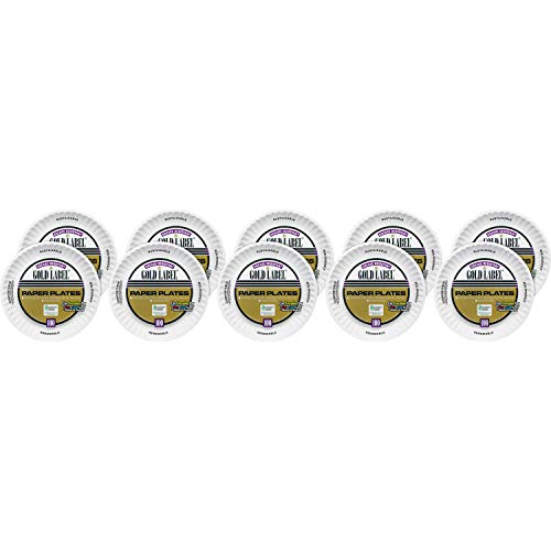 AJM Packaging CP9GOEWH 9" Gold Label Coated Paper Plate, 100 per pack, Pack of 10