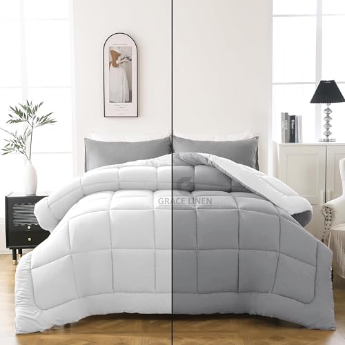 Image of 600 GSM Heavy Winter Comforter King Size 92 inchX106 inch - 600 GSM Winter Blanket Comforter /Rajai /Duvet Microfiber Super Soft Fluffy King Size - White /Silver Grey Color