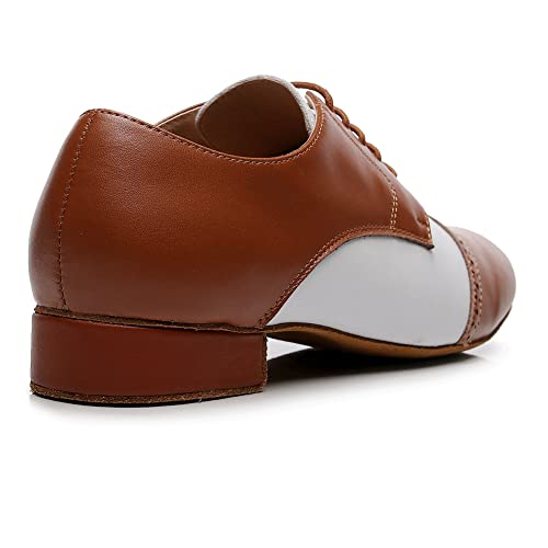 Juodvmp Mens Latin Dance Shoes Breathable 1" Standard Heel Leather Ballroom Tango Dancing Shoes Low Heel Model 9010, 10.5 Us #TOP2