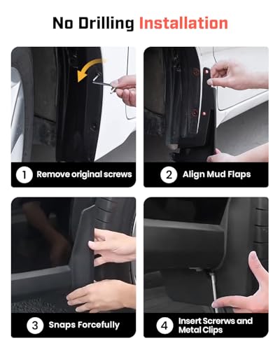 Image of Autorder Mud Flaps Splash Guards for 2019-2026 Chevrolet Silverado 1500 Accessories(ZR2, LT Trail Boss, Custom Trail Boss) No Drill Mud Guard Front Rear Mudflap Flexible ABS Thermoplastic Set 4PCS