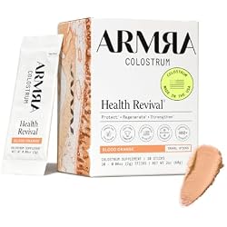 ARMRA Colostrum Powder, Blood Orange, 30 Serving Travel Sticks | Gut Health | Debloat | Hair & Skin | Immune Support | Keto | Gluten Free | Grass Fed Bovine Colostrum Supplement