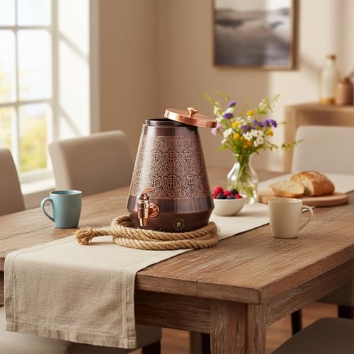 Image of Antique Copper Water Matka - 5L | with Eye Catching Embosed Engraving Design | Copper Water Storage Dispenser with Ayurvedic Health Beneifts | for Home and Offices Purpose