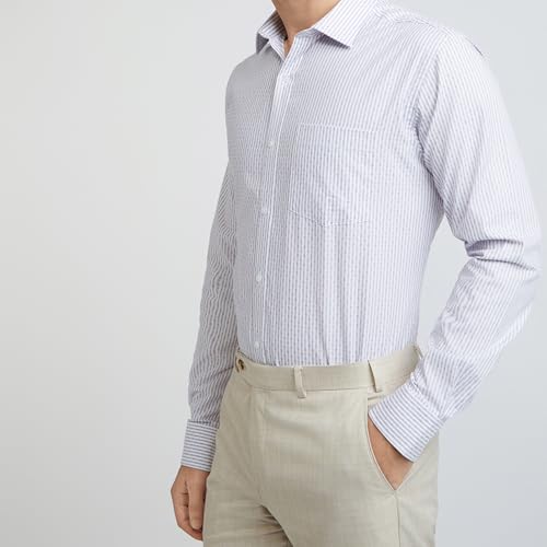 Image of Park Avenue Men's Pure Cotton Stripe Pattern Slim Fit Semi Cutaway Collar Full Sleeve Formal Shirt