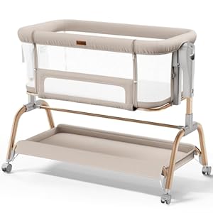 NeoBorn 3 in 1 Baby Bassinet, Bedside Bassinet for Baby, Rocking Bassinet with Breathable Full-Mesh, Mattress and Soft Sheet, Adjustable Height, Stable and Secure Crib for Newborns