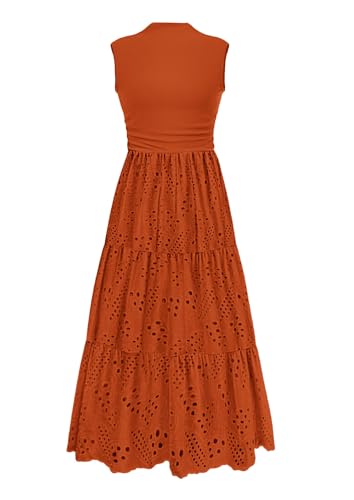 Image of PRETTYGARDEN Summer Dresses for Women 2026 Casual Eyelet Sleeveless Wedding Guest Maxi Dress Tank Top Sundress with Pockets