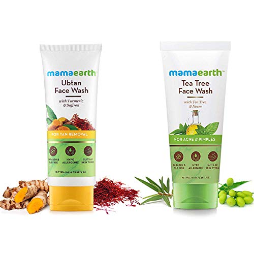 Mamaearth Ubtan Natur Face Wash mit Kurkuma und Safran + Tea Tree Face Wash, 100 ml pro Stück (Combo Pack von 2) Cover