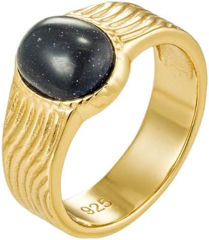 CAITLYNMINIMALIST Midnight Onyx Gemstone Statement Signet 18K Gold Ring for Women Gift for Her