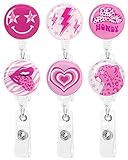 6 Pcs Pink Preppy Badge Reels Retractable Nurse Teachers Badge Holder with Alligator Clip Cute Nurse