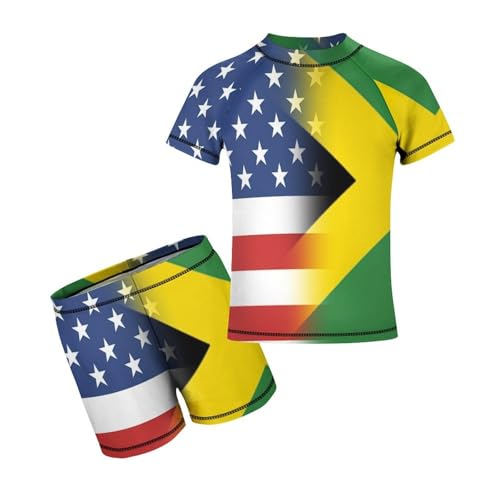 American and Jamaican FlagChildren's Casual Swimsuit Set - Simple and Versatile9-11Y（140cm）