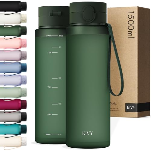 KIVY Trinkflasche 1 5 Liter - Kohlensäure geeignet & Auslaufsicher - Für Sport Schule & Büro - Sport Trinkflasche Gym - Wasserflasche 1 5 Liter Sprudel geeignet - Spülmaschinenfest
