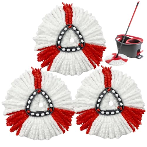 WR Serpillière en Microfibre Compatible avec Les systèmes à essoreur Rotatif Vileda Turbo et Easy Wring and Clean - Pack de 3 serpillières (Blanc et Rouge)