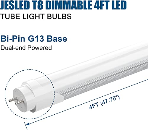 Jesled Dimmable T8 Led Type B Light Bulbs 4 Foot, 3120+Lumens, 5000K Daylight White, 24W (65W Equivalent), 4Ft Fluorescent Tube Replacement, Ballast Bypass, Dual Ended Power, Frosted, 4-Pack #TOP1