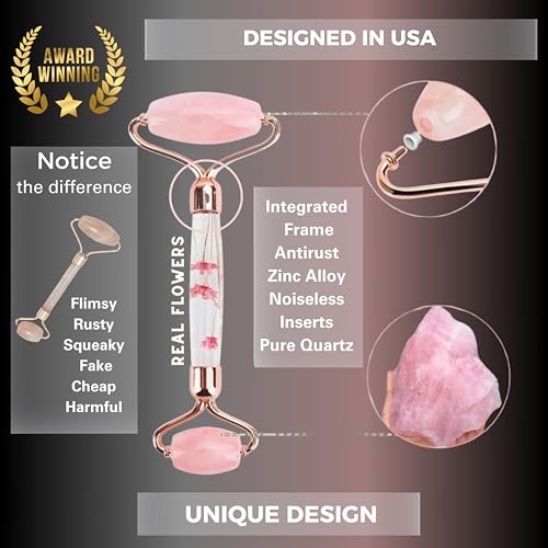 100% Authentic Rose Quartz Jade Roller and Gua Sha Set for face. Premium Quality Complete Kit. Facial Tools. Microneedle Derma Roller. Natural Facial Gift Set Women (Pink, 4 PCS) - Image 3