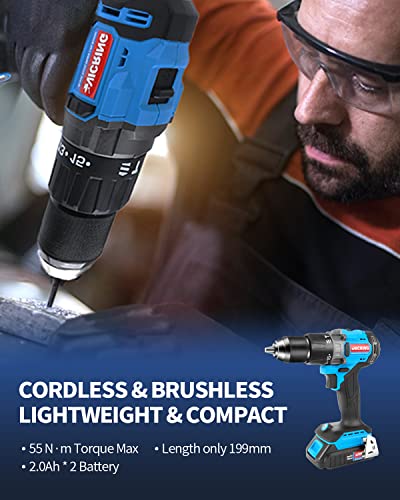 Brushless Hammer Drill 20V Cordless Impact Drill Set With 2 Batteries And Charger 1/2" Electric Power Hammer Drills With 74 Drill/Driver Bit Set #TOP1