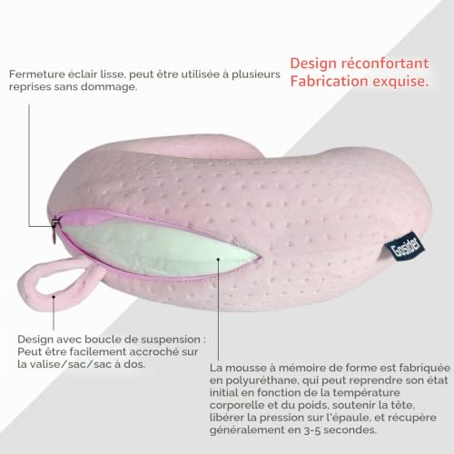 Coussin De Voyage Avion : Oreillers cervicaux pour dormir voyage rose oreillers confortables en... – Image 4