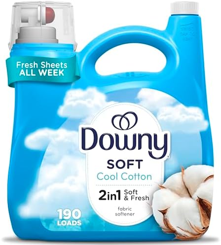 Downy Soft, 2 in 1 Soft and Fresh Liquid Fabric Softener, Cool Cotton, 140 fl oz, 190 Loads, Fabric Conditioner Liquid provides softness and freshness for fabrics