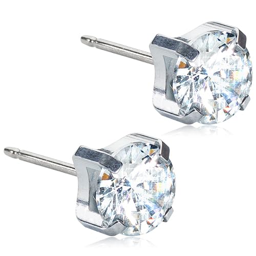 Blomdahl | Hypoallergenic | Silver Titanium Prong Set CZ Stud Earrings | Best Choice For Sensitive Ears