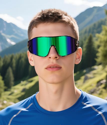 FEISEDY Unisex Youth Sunglasses, Teens Baseball Tennis Sunglasses, UV400 Sports Boys Girls Cycling Shades B4064 (Black Frame/Green Mirror) — view 2