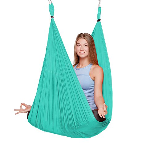 EUROSPORTS 2000 lbs Capacity High Elastic Large Size(L:197in W:110in) Silk Fabric Aerial Flying Yoga Swing/Hammock/Trapeze for Air Yoga Inversion Exercises(5m x 2.8m)