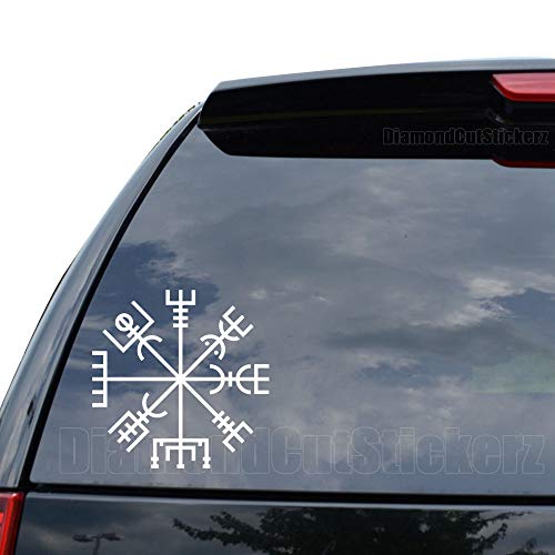 DiamondCutStickerz Viking Rune Vegvisir Talisman Symbol Decal Sticker Car Truck Motorcycle Window Bumper Laptop Wall Decor - Size (05 inch / 13 cm Tall) - Color (Gloss White)