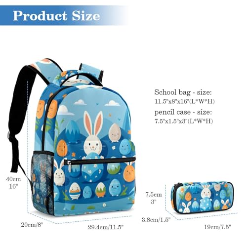 Ensemble cartable et trousse lapin de Pâques bleu multicolore - 2