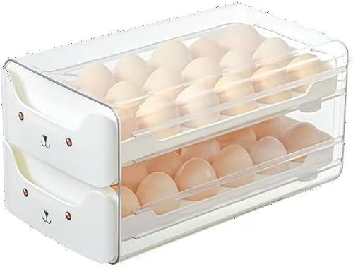 卵ケース たまごケース 冷蔵庫収納 18個 36個玉子収納ケース 卵入れ 大容量 透明 テープ蓋 引き出し式 取り出し便利 積み重ね可能な 耐久性 大容量 丈夫 (ホワイト, 二層)