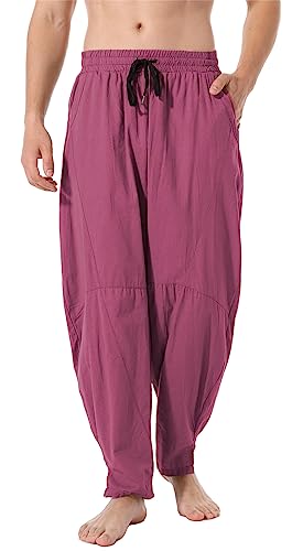 Perdontoo Mens Linen Cotton Loose Fit Casual Lightweight Elastic Waist Summer Pants (3X-Large, Red) #TOP1