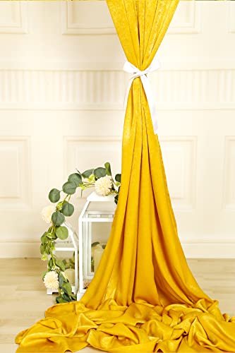 Sherway 2 Panels 4.8 Feet X 10 Feet Gold Thick Satin Backdrop Drapes, Non-Transparent Soft Window Curtains For Wedding Party Ceremony Stage Décor #TOP5